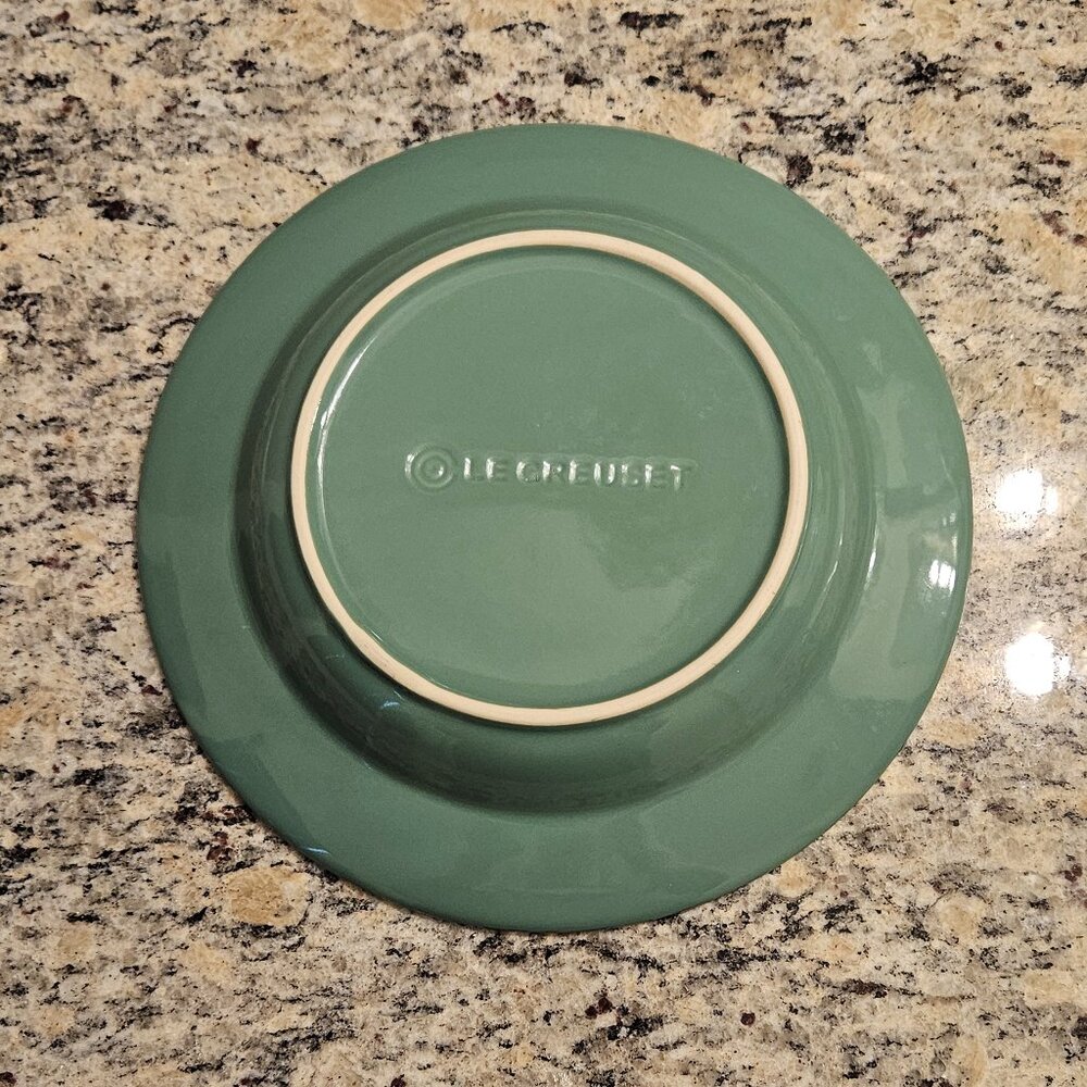 HEAVY LE CREUSET FRANCE STONEWARE SUMMER GREEN RIMMED PASTA SOUP SALAD BOWL DISH - Picture 6 of 8
